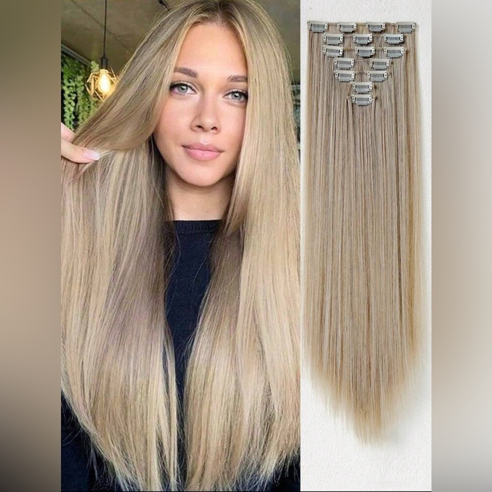 Human hair blend 24 in Blonde with Highlights Straight long Hair‎ Extensions - Picture 3 of 9